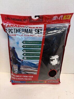 Canada Gear Men's Thermal Base Layer, Medium, Black 2 pc Set Extreme NEW